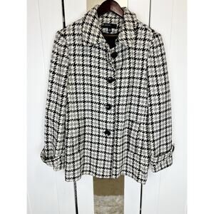 Jason Kole Black White Gray Houndstooth Wool Blend Pea Coat Jacket Size XL
